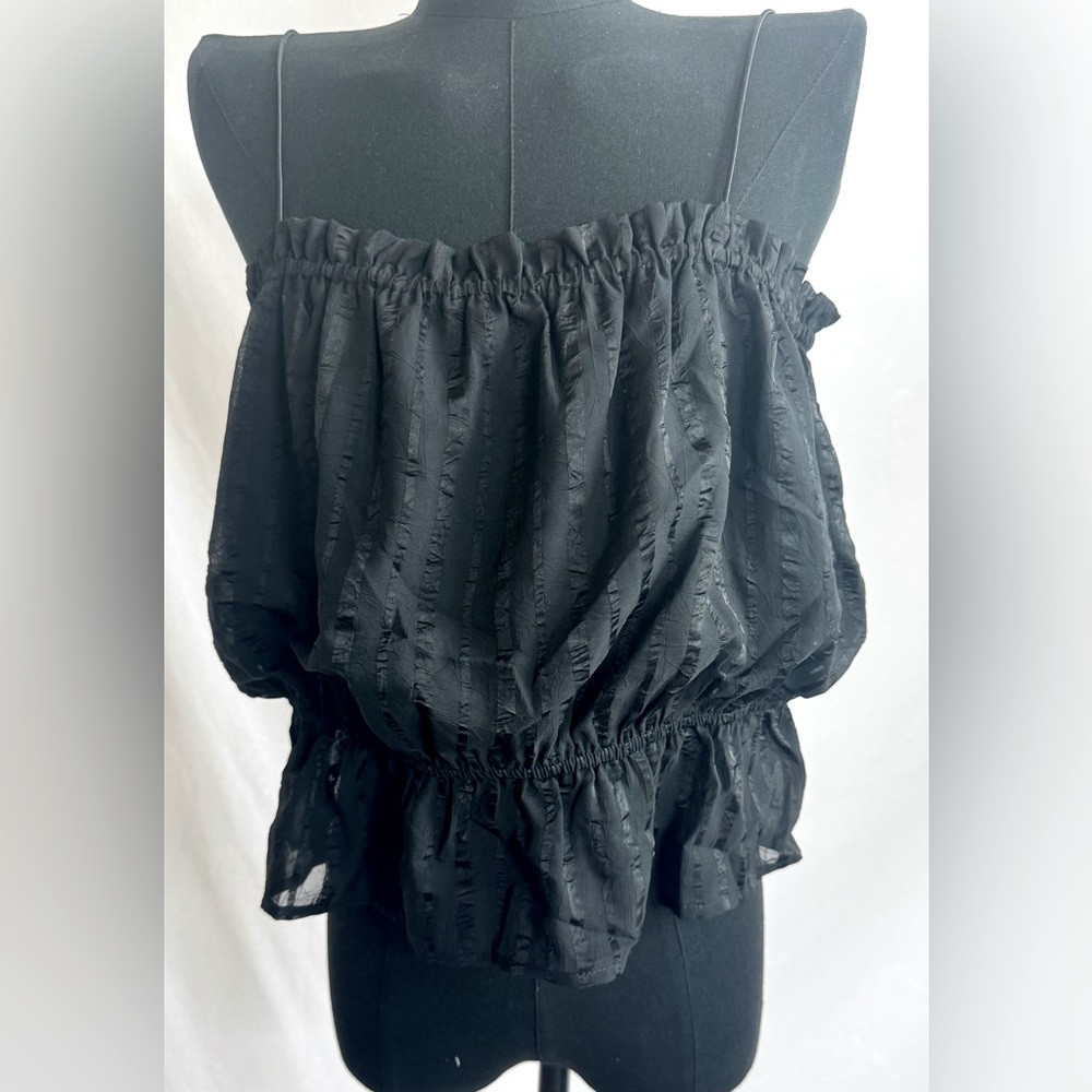 Lulu's Black Smocked Ruffled Sleeveless Blouse XL